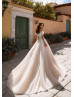Off Shoulder Beaded Ivory Lace Champagne Tulle Romantic Wedding Dress